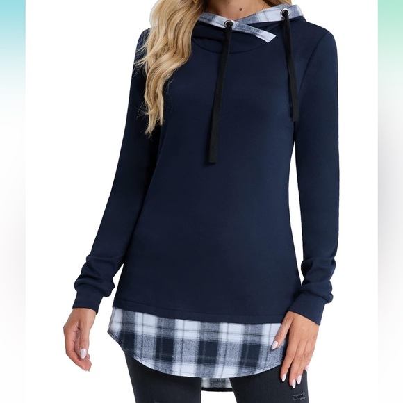 NWT| XL-XXL| BELLA BLUE PLAID UNIQUE HOODIE| NEW - Picture 4 of 14